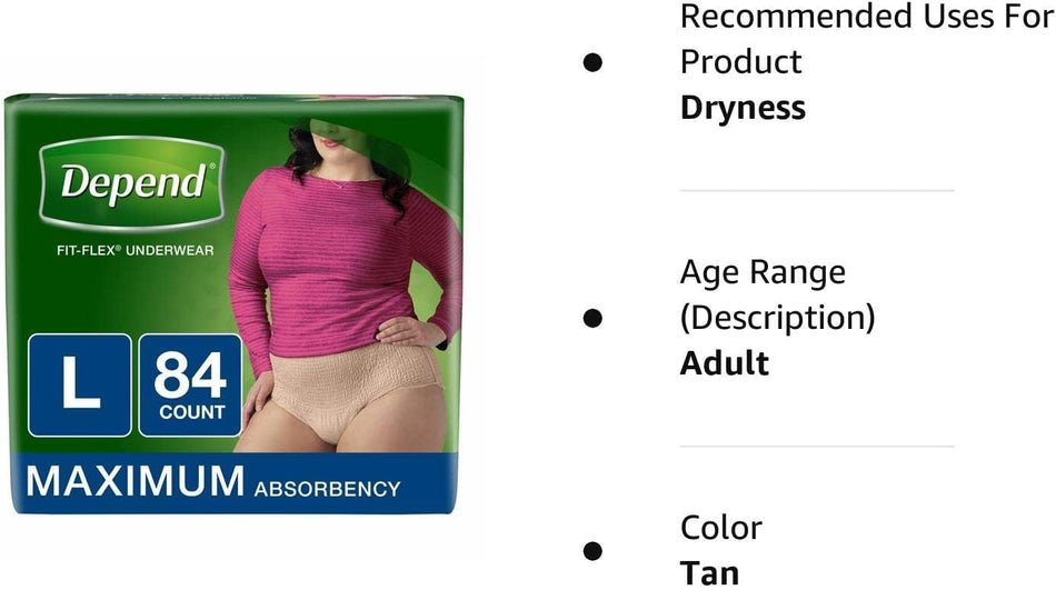 Depend Women's Maximum Absorbency Underwear, Large