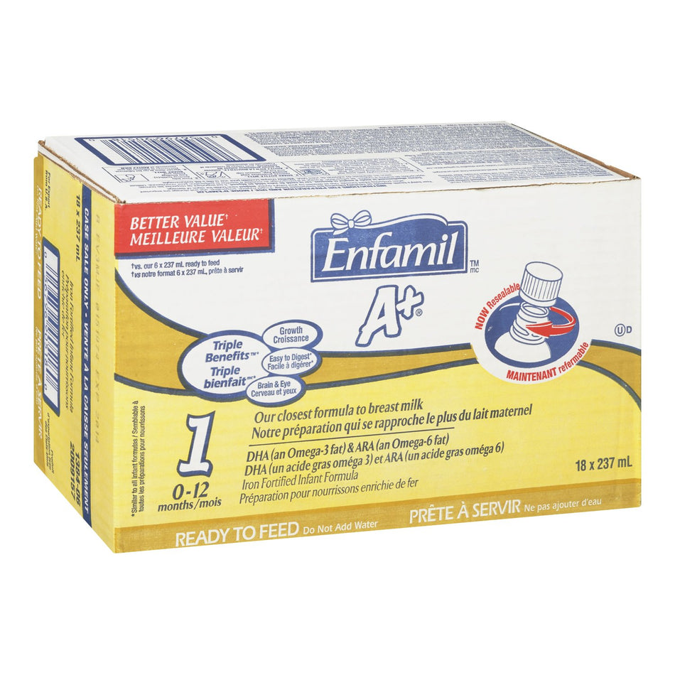 Enfamil A+ Infant Formula, Ready to Feed Bottles, 237mL, 18 pack