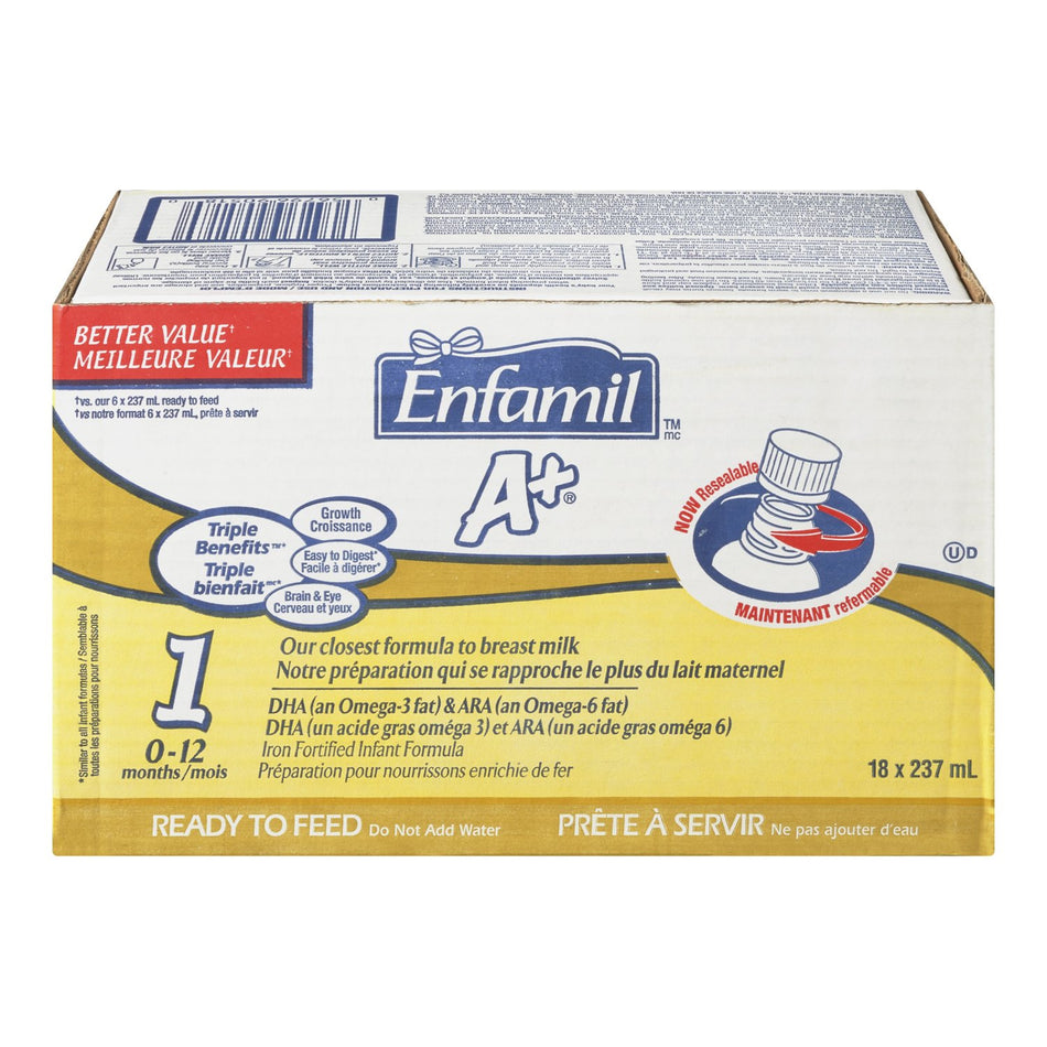 Enfamil A+ Infant Formula, Ready to Feed Bottles, 237mL, 18 pack