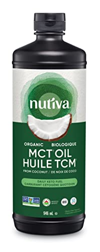 Nutiva Organic MCT Oil, Unflavored, 946 mL | Organic, Non-GMO, Non-BPA | Vegan, Gluten-Free, Keto & Paleo | 14g MCT per Serving & Neutral Flavor for Energy Boost to Coffee, Shakes and Salads