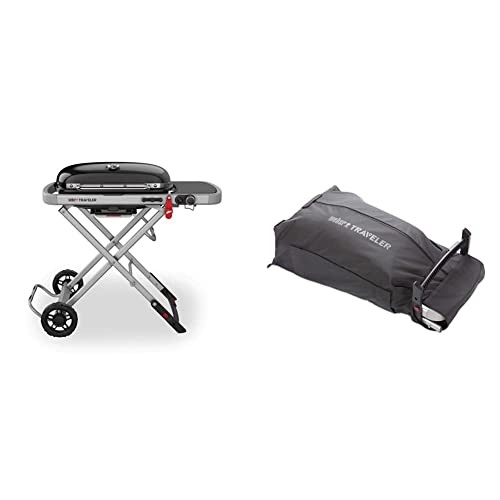 Weber Traveler Gas Grill, Portable Stand-Up Propane BBQ, Black (9010001)