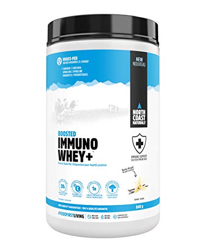 North Coast Naturals BOOSTED IMMUNO WHEY+, Protein Shake Mix – Grass-fed, hormone and antibiotic free whey protein powder – Vanilla 840 g