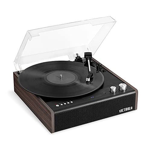 Victrola Eastwood Dual-Bluetooth Hybrid Turntable with Stereo Speakers - 3-Speed Record Player, Auxiliary/Headphone Jack, RCA Output, Audio Technica Cartridge, Modern & Sleek Looks