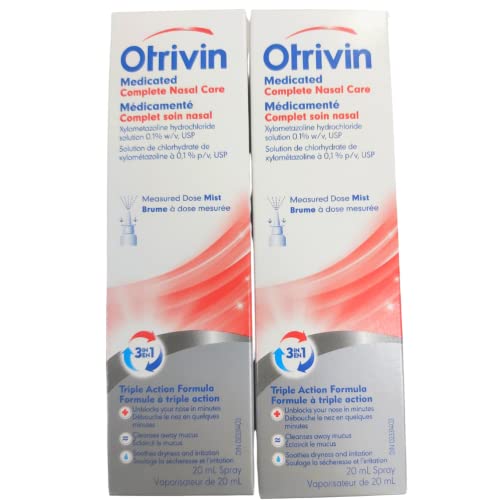 Pack of 2 Otrivin Nasal Spray for Adults with 3-in-1 Triple Action Formula Cold and Allergy Decongestant Measured Dose Mist Complete Nasal Care