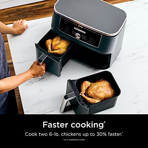 Ninja Foodi 6-in-1 8-qt. (7.6L) 2-Basket Air Fryer, Match Cook & Smart Finish to Roast, Broil, Dehydrate & More for Quick, Easy Meals, Slate Grey (DZ201C) Canadian Version