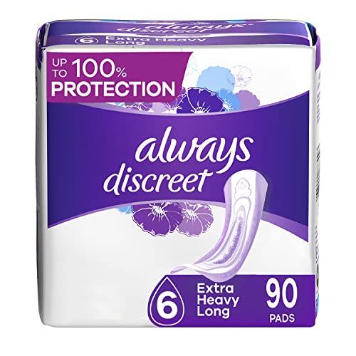 Always Discreet Incontinence and Postpartum Pads for Women, Extra Heavy, Long Length