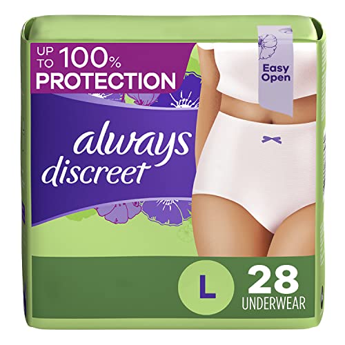 Always Discreet Incontinence & Postpartum Underwear for Women, Maximum Protection, Size Large, 28 Count