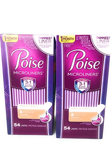 Poise Microliners, incontinence panty liners, lightest absorbency, regular, 54 Count, PACK OF 2