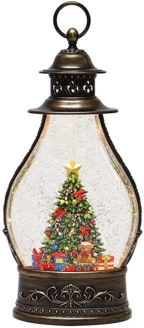 14'' Holiday Christmas Lantern with LED Light and Timer - Christmas Tree Bronze