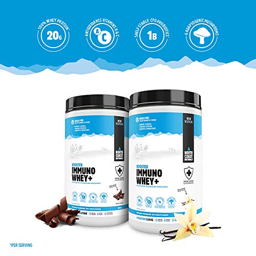 North Coast Naturals BOOSTED IMMUNO WHEY+, Protein Shake Mix – Grass-fed, hormone and antibiotic free whey protein powder – Vanilla 840 g