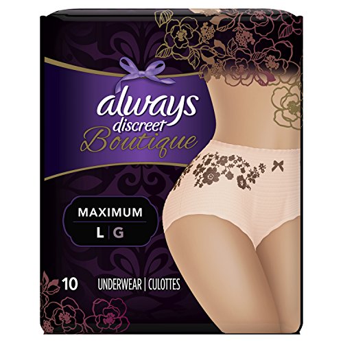 Always Discreet Boutique Incontinence and Postpartum Underwear for Women, Maximum Protection, Peach, Large, 10 Count, Packaging May Vary