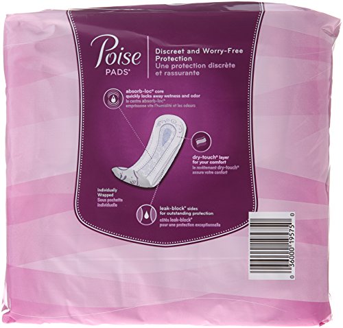 Poise Moderate Absorbency Incontinence Pads, Long, 16 Count (Pack of 6)