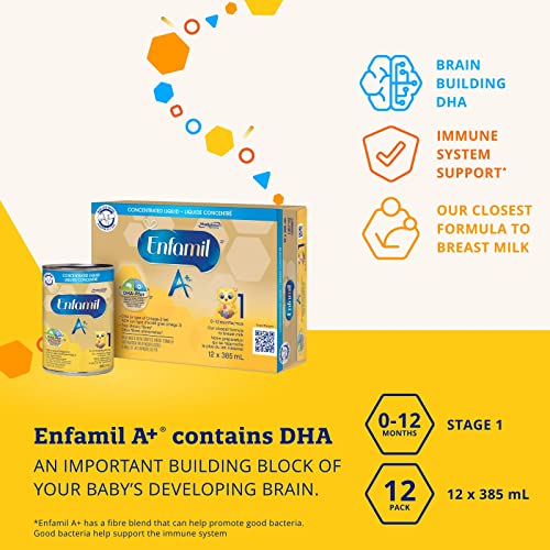 Enfamil A+ Infant Formula, Concentrated Liquid Cans, 385mL, 12 pack