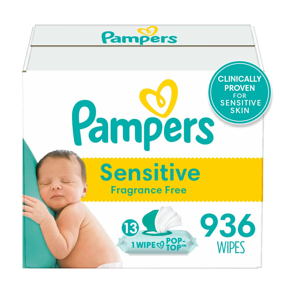 Pampers Baby Wipes, Sensitive Wipes, 13X Pop-Top, Hypoallergenic and Dermatologist-Tested, Fragrance Free, 936 Count (Packaging May Vary)