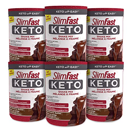 SlimFast Keto Shake Mix with Whey and Collagen Protein - 6 in Case, Fudge Brownie Batter Flavour, 2340 Grams