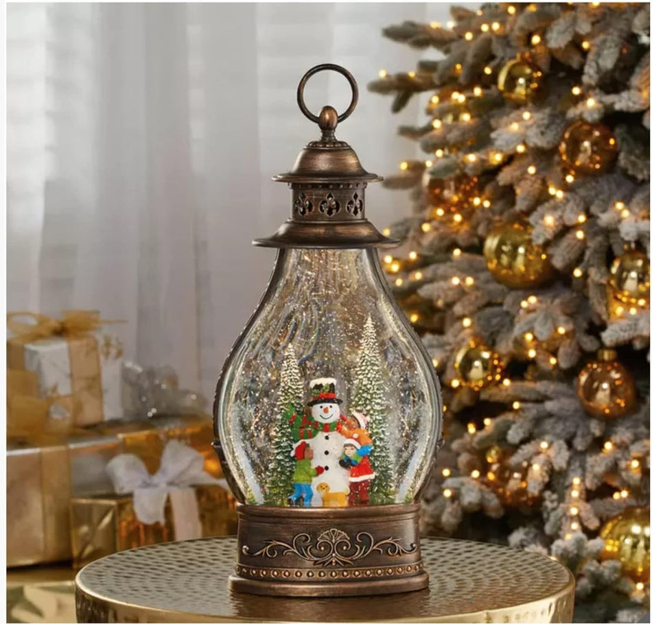 14'' Holiday Christmas Lantern with LED Light and Timer - Christmas Tree Bronze (Heart)