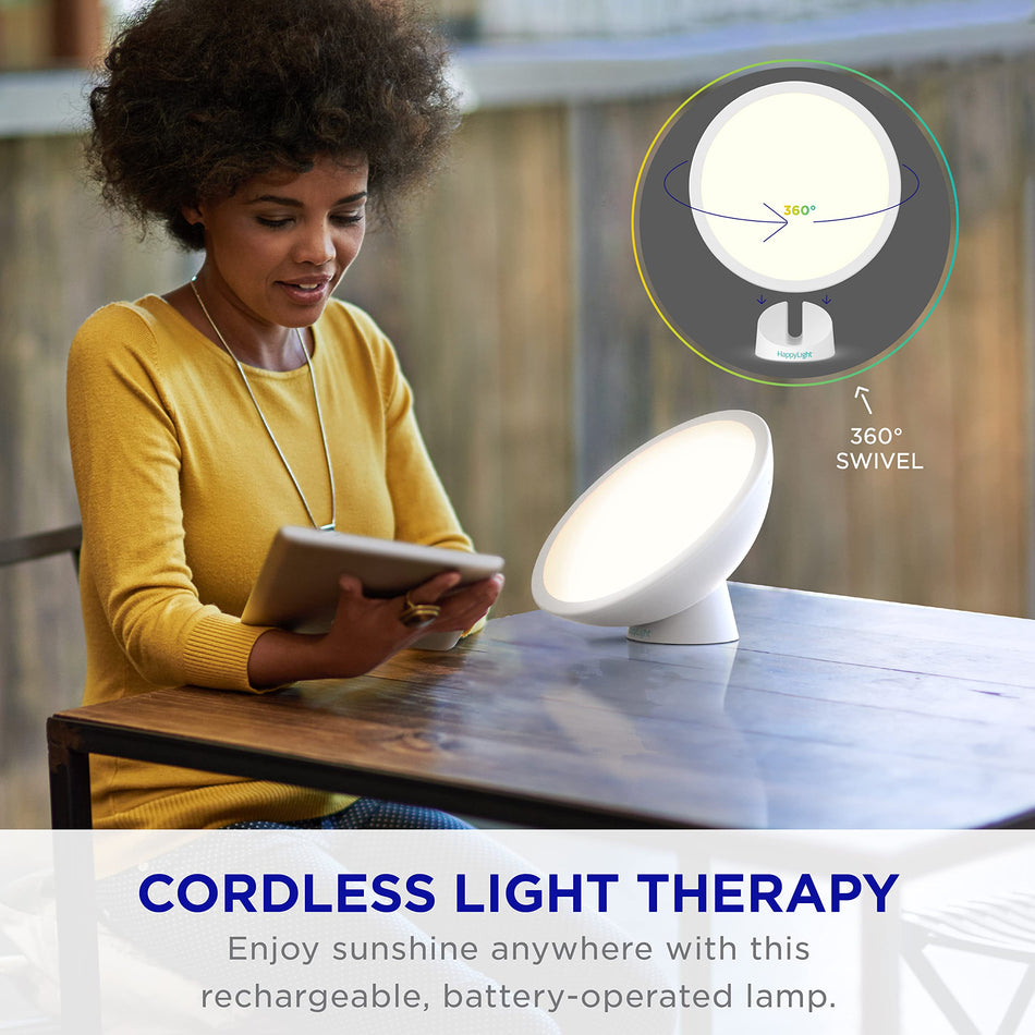Verilux® HappyLight® Halo - Cordless LED Light Therapy Lamp with a 360° Magnetic Base & Rechargeable Battery for Portable, UV-Free, Full Spectrum 10,000 LUX Light with Adjustable Brightness and Color