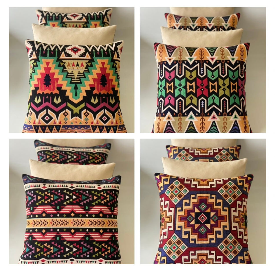 Kilim Design Cushion Cover, Ethnic Decorative Pillow, Sofa Armchair Cushion Cover, Pillow Cover 16.5''x17'', Woven Throw Pillow, 100% cotton
