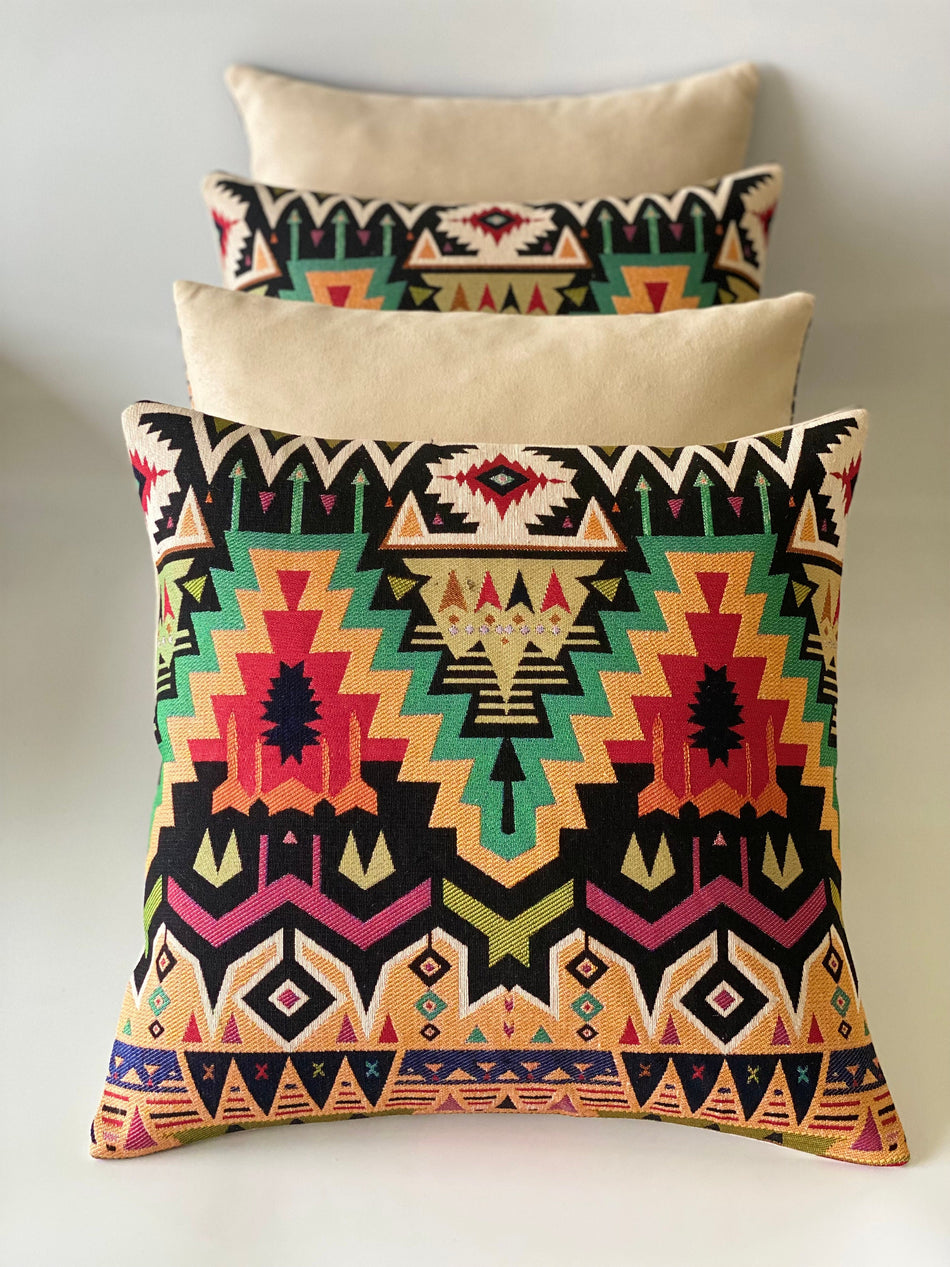 Kilim Design Cushion Cover, Ethnic Decorative Pillow, Sofa Armchair Cushion Cover, Pillow Cover 16.5''x17'', Woven Throw Pillow, 100% cotton